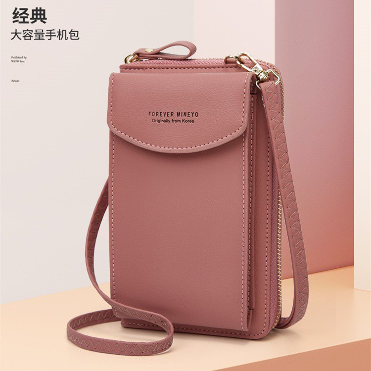 DOMPET HP SELEMPANG WANITA ADRIENNE WA139P3 KULIT PINK SALEM PREMIUM IMPORT KOREA MURAH BRANDED ABG