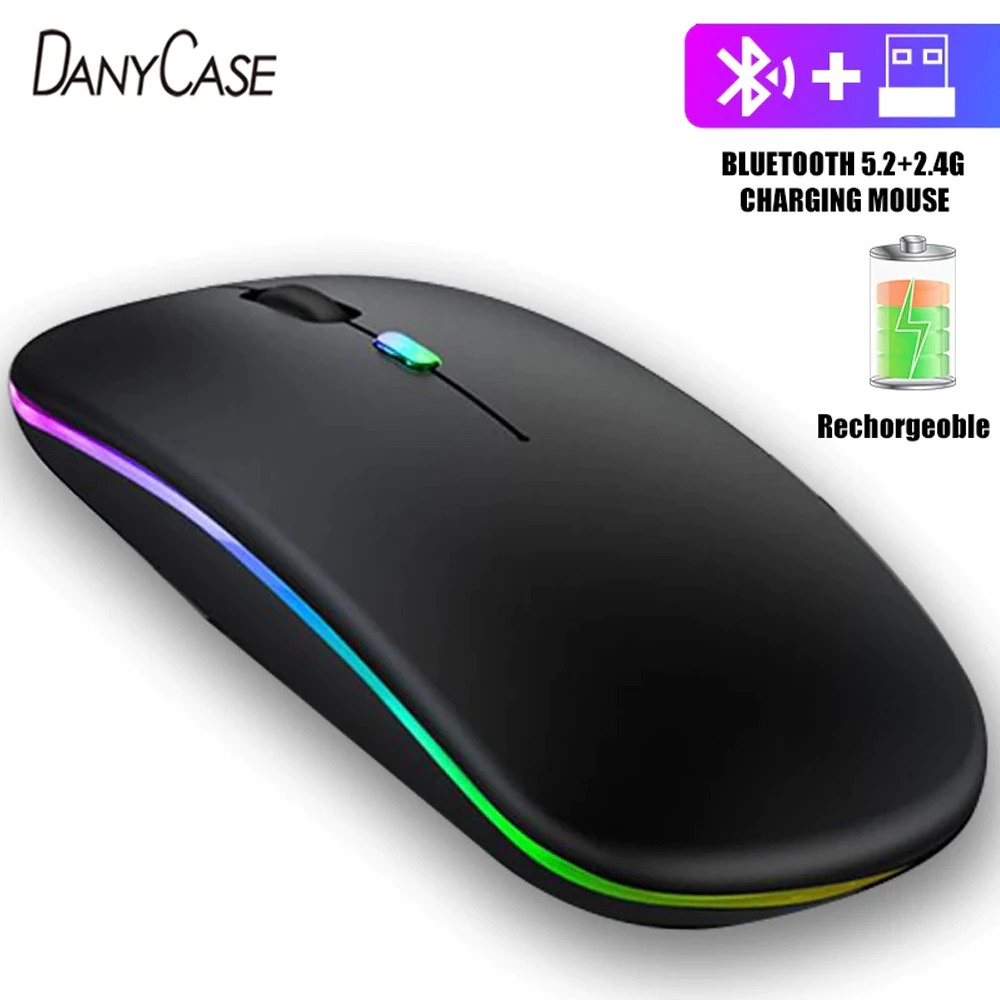 Mouse Wireless Slim Dual Mode 2.4GHz + Bluetooth 5.2 Rechargeable