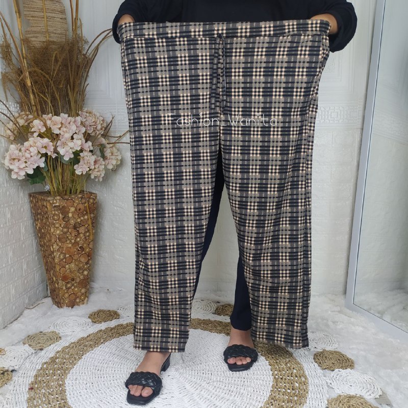 (FASHION_WANITA)CELANA DOTTY MOTIF KOTAK BIG SIZE/CELANA TARTAN PANJANG KOREAN STYLE JUMBO