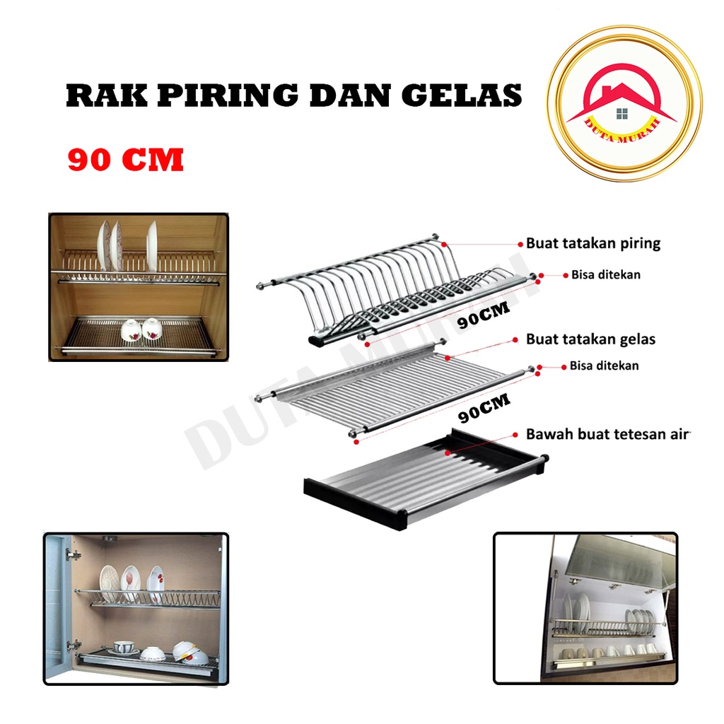 Rak Piring &amp; Sendok 90 Cm..SUS 304..Unit Atas Dapur.. Merk Vitco