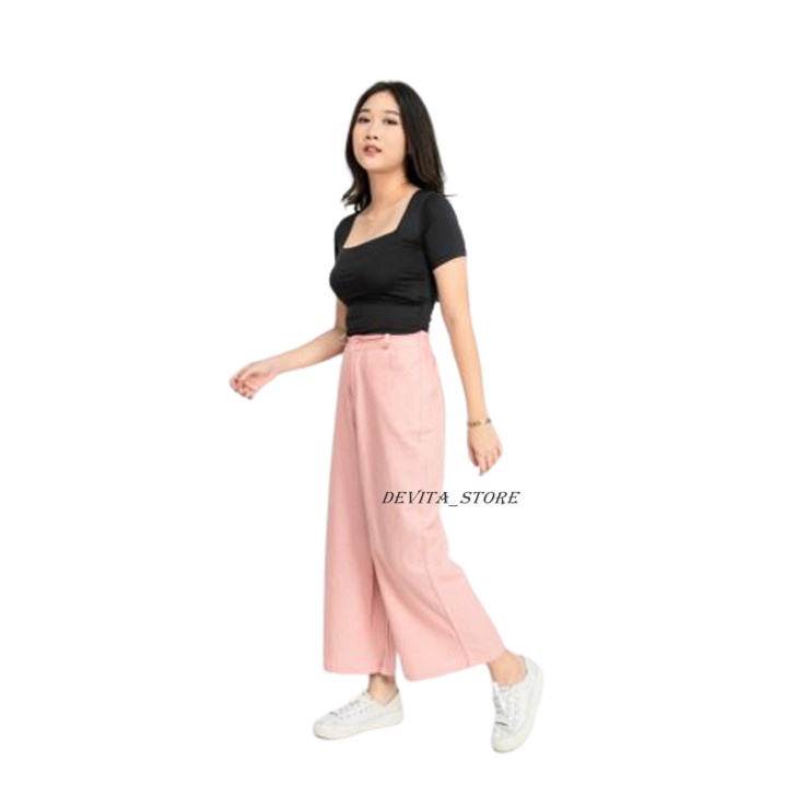 Celana Kulot Wanita Highwaist Kekinian Ala Korea Basic HW Pinggang Karet Celana Culotte Panjang Premium