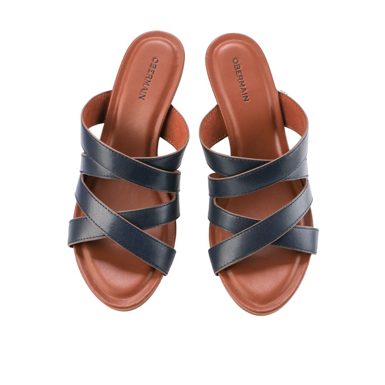 SANDAL WEDGES KULIT OBERMAIN WANITA ORIGINAL ASLI TERBARU BIRU OW09