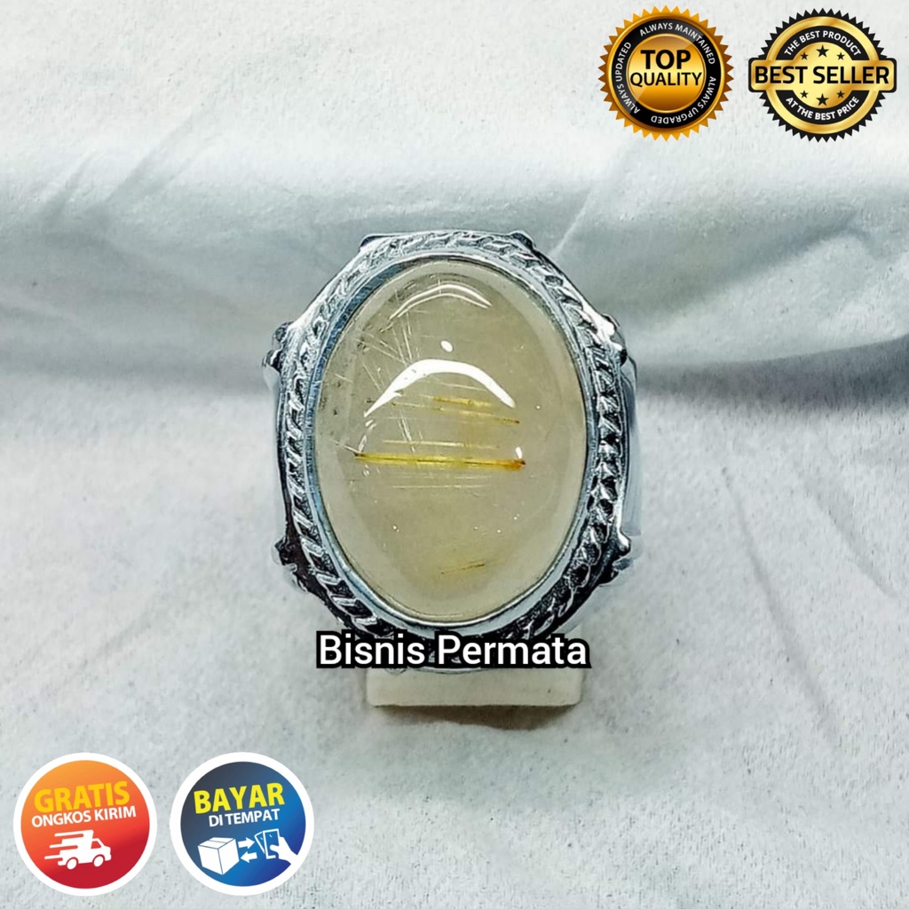Cincin Batu Kecubung Rambut Emas Asli Natural Cendana Rambut