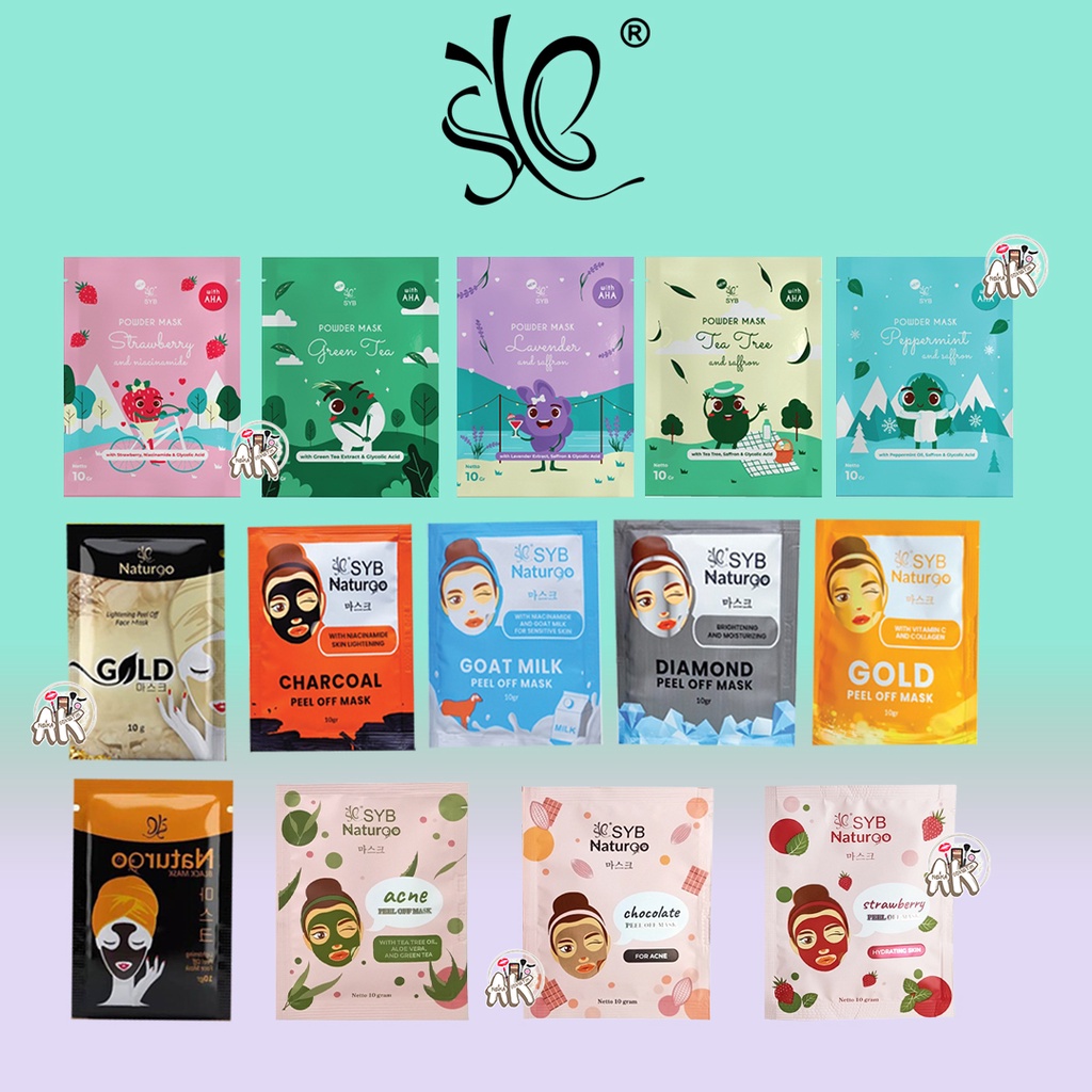 SYB MASKER PEEL OFF &amp;  POWDER MASK SYB NATURGO / ACNE / STRAWBERRY / CHOCOLATE / TEA TREE / PAPERMINT / LAVENDER (ECER)