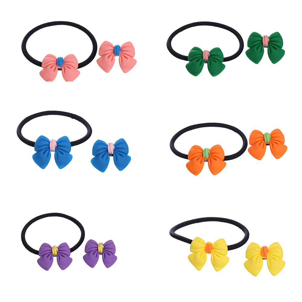 IFYOU Fashion Korean Candy Color Bowknot Hair Tie Hair Clip Set Sweet Colorful Elastic Rubber Band Hair Accessories