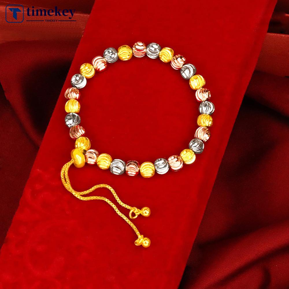 Timekey Gelang Tangan Rantai Adjustable Warna Emas Hias Manikmanik Untuk Wanita B2R3