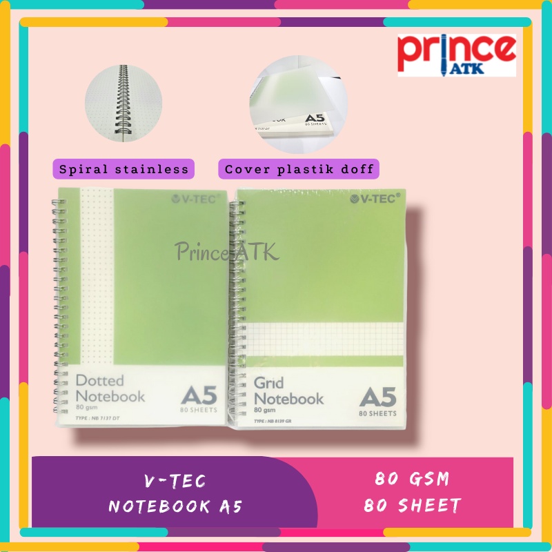 

V-TEC NOTEBOOK / PLANNER / JOURNAL DOTTED / GRID UKURAN A5