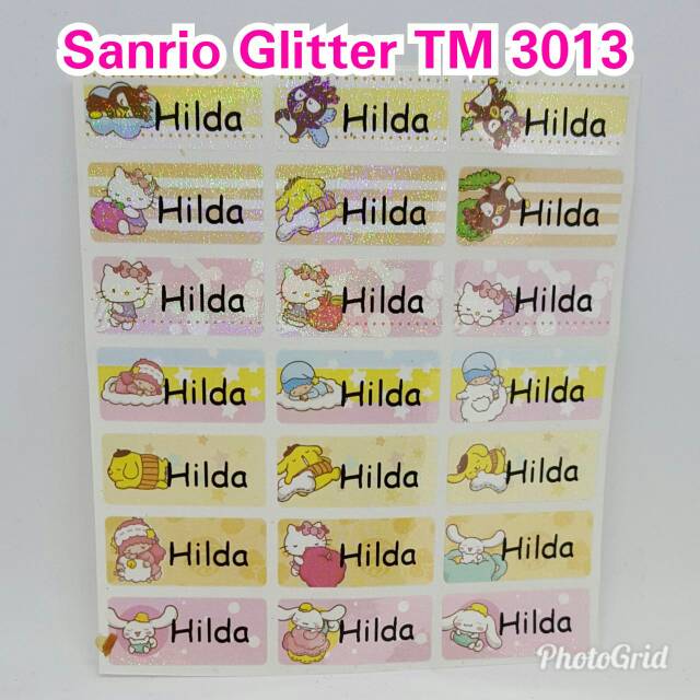 

Label nama sticker waterproof sanrio glitter ORI