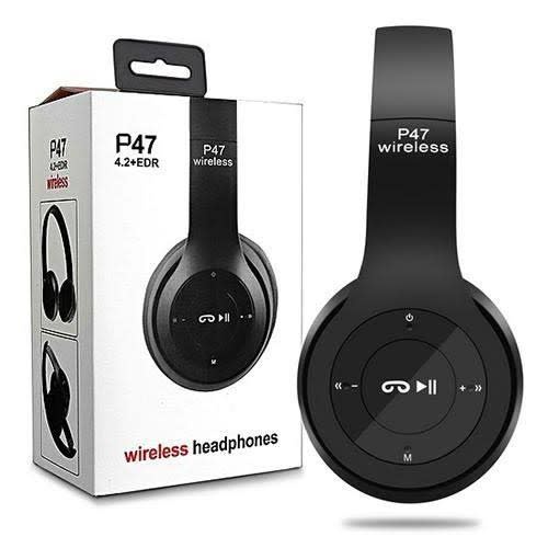 Headphone bluetooth wireless P47 5.0 + EDR portable earphone mega bass headset bando handphone hp support android &amp; ios - dinno.id