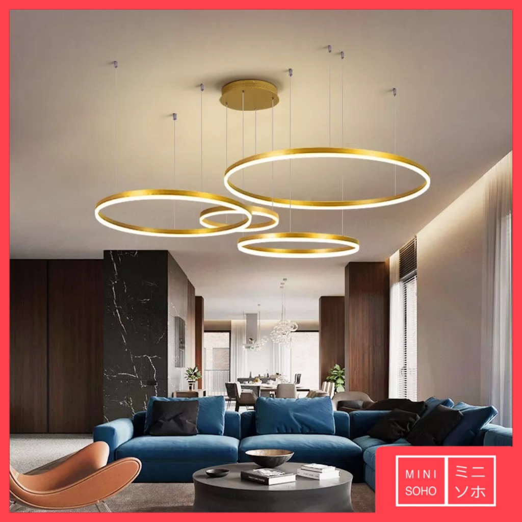 Lampu Gantung Hias Mewah Luxury Premium Minimalis Modern Aesthetic 4 Random Rings Pendant Ceiling LED - Gold