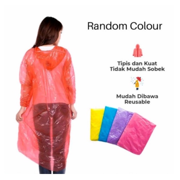 JAS HUJAN PLASTIK TRANSPARAN SEKALI PAKAI / JAS HUJAN PONCHO DISPOSABLE EMERGENCY RAINCOAT