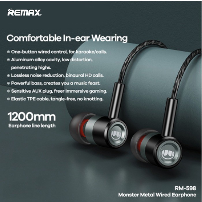 REMAX Monster Metal Wired Earphone RM-598 Headset Ear phone Original&quot;kabel&quot;