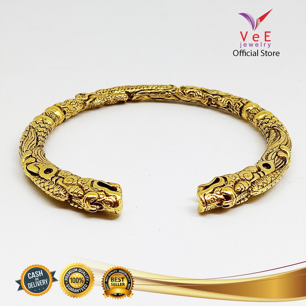 Gelang Titanium Ukiran 2 Kepala Naga - VeE Gelang Tangan Wanita Pria