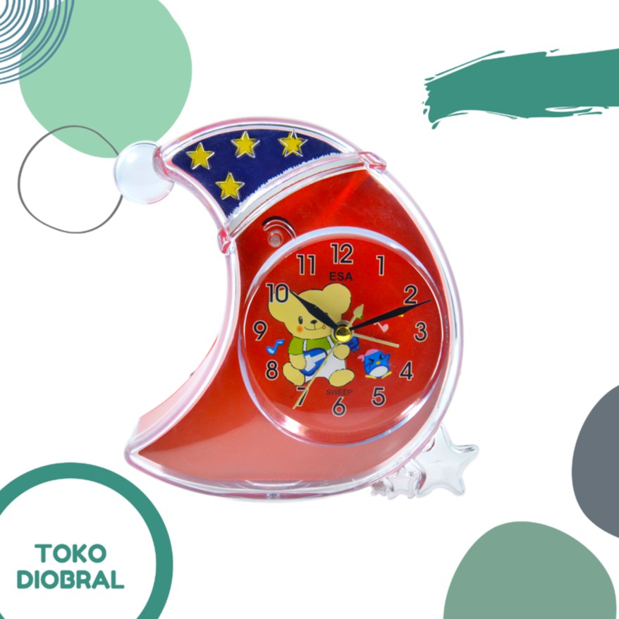 Jam Weker Anak Alarm Clock Kids Bentuk Bulan Doraemon / Hello Kitty