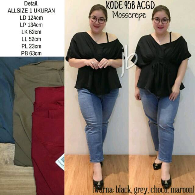 Atasan Baju Blouse One Shoulder Nagita Top Bigsize Big Size Jumbo Grey Abu-abu