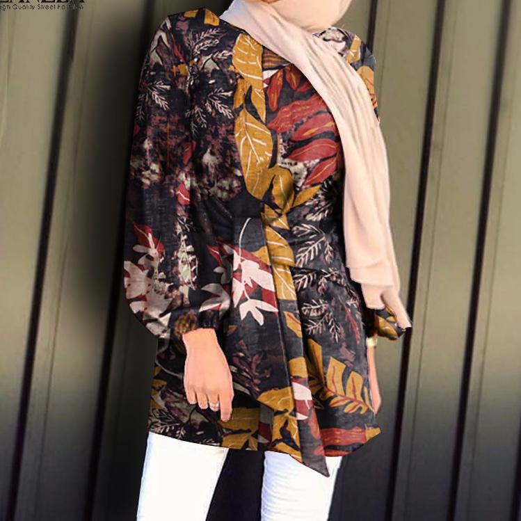Muraaaahh.. ZANZEA Women Puff Sleeves Elastic Cuffs Bandage Muslim Blouse