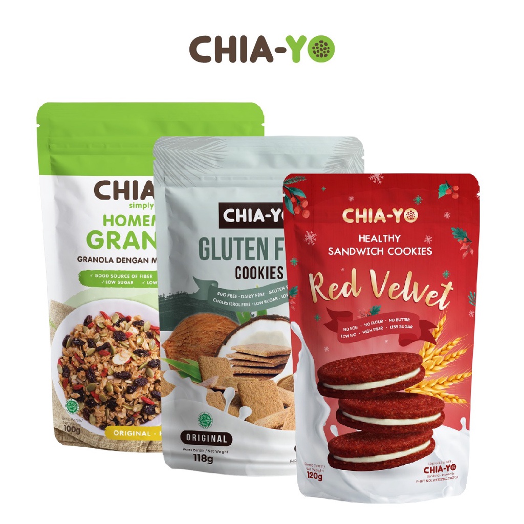 

Chiayo Bundling Granola Original 100gr + Gluten Free Cookies + Cookies Sandwich Red Velvet