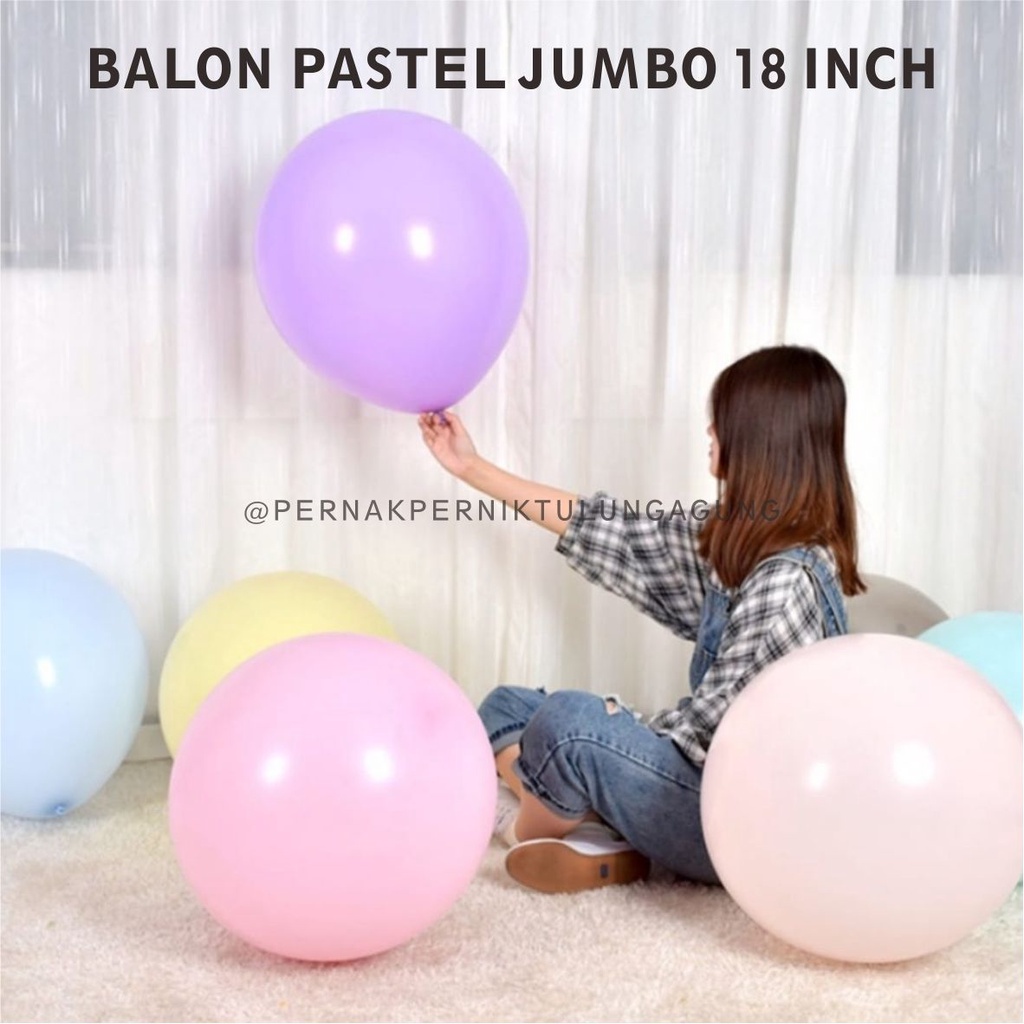 Balon Jumbo 18 inch - Warna Pink, Putih, Pastel, Gold, Hitam, Transparant
