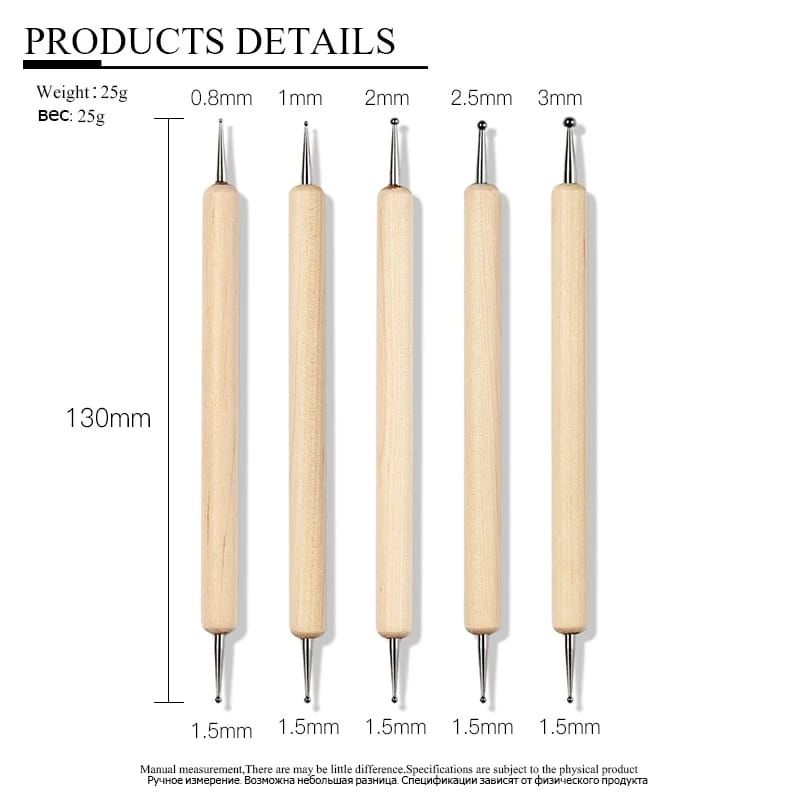 5pcs dotting pen for nail art scoring pen pelipat penanda kertas bahan ori wood