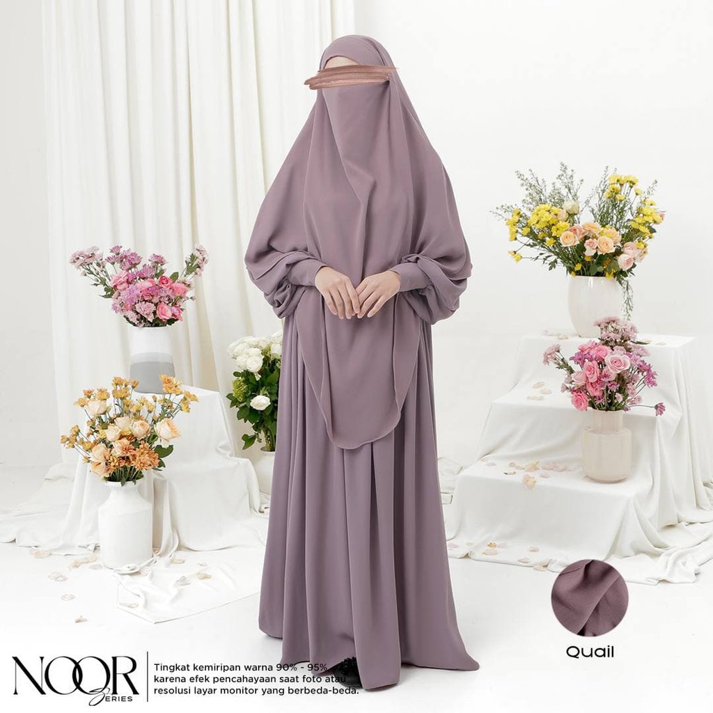 NOOR SERIES by Saleeha set Abaya + French khimar warna Quail