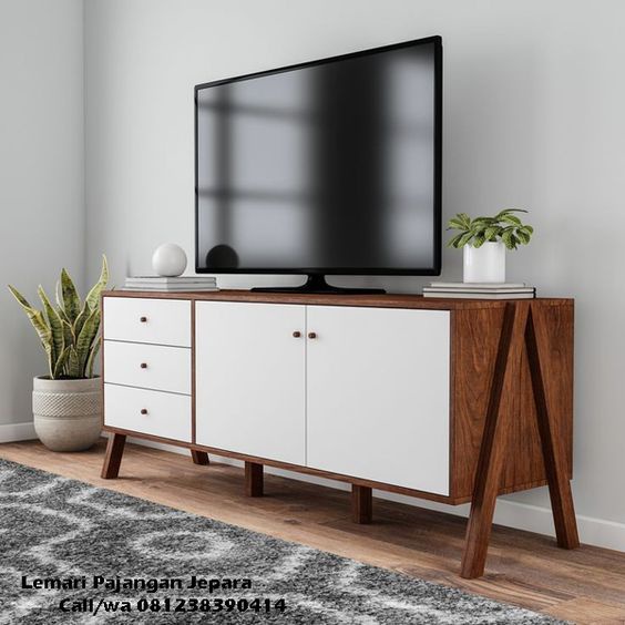 Meja TV Minimalis Modern /Model Motif Jati Lapisan Takosit Vpc P 150 cm T 65 Tm L 40