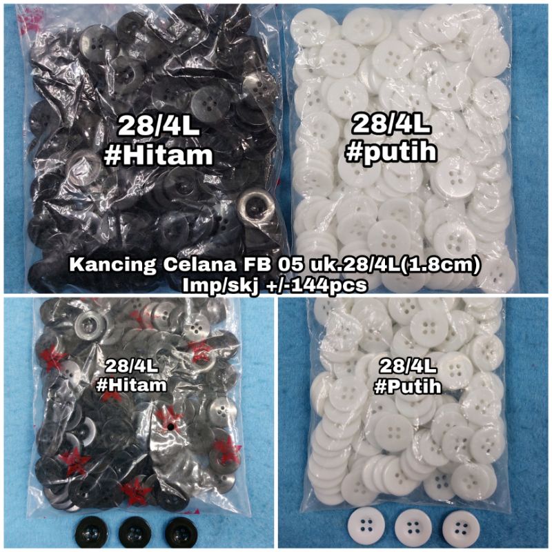 Kancing Celana FB05 uk.28/4L (1.8cm) Imp/skj @144pcs =rp.13.500/1bks