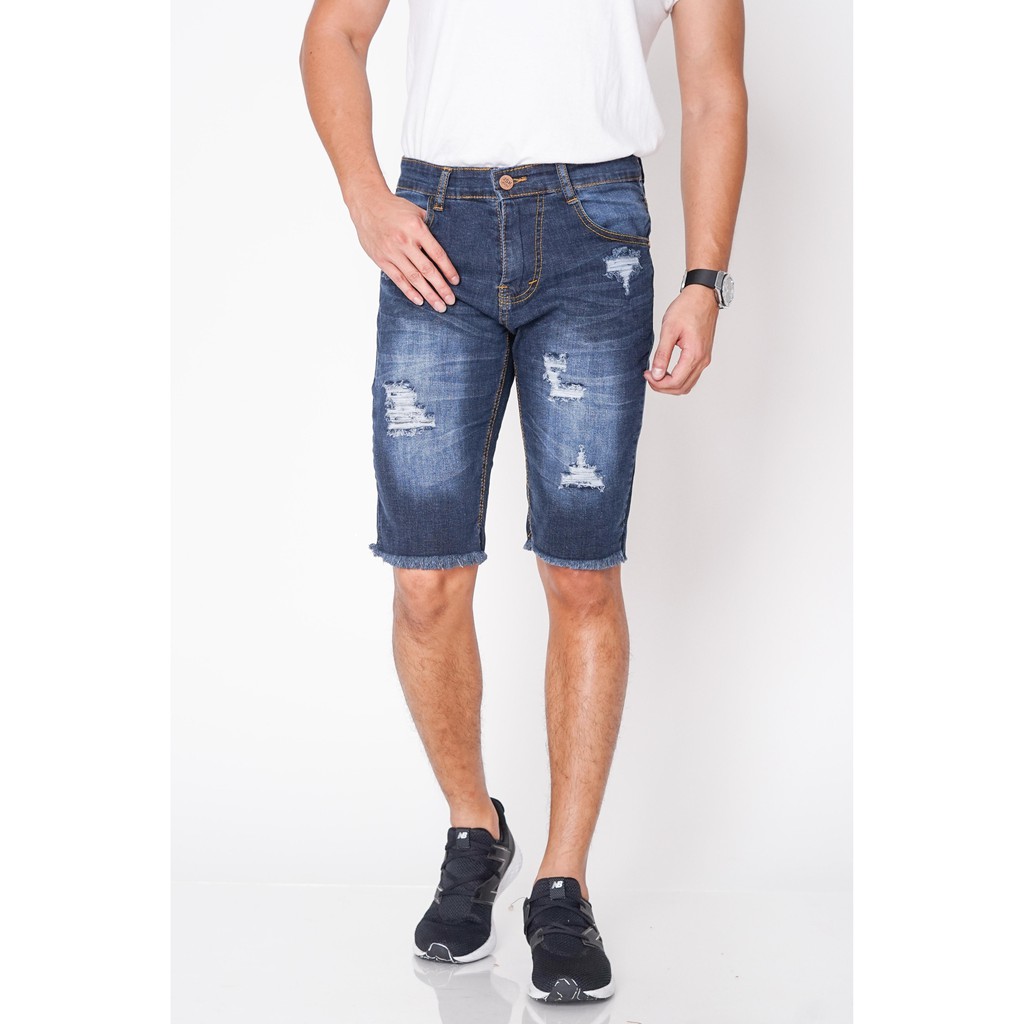 Celana Pria Pendek Short Jeans 3/4 Jeans Stretch - Biru Tua