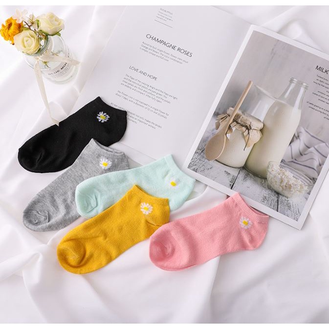 TJM KK223 Kaos Kaki Wanita Motif Bunga Daisy Kaos Kaki Pendek Socks Korea Murah Import