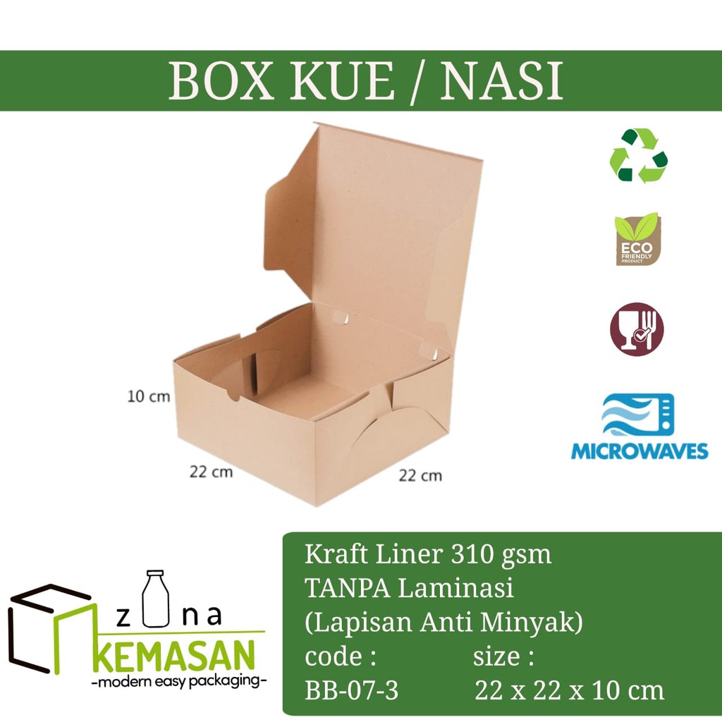 

BOX DUS KARDUS KOTAK MAKANAN NASI ROTI KUE SNACK 22x22x10 cm KRAFT 310 gsm