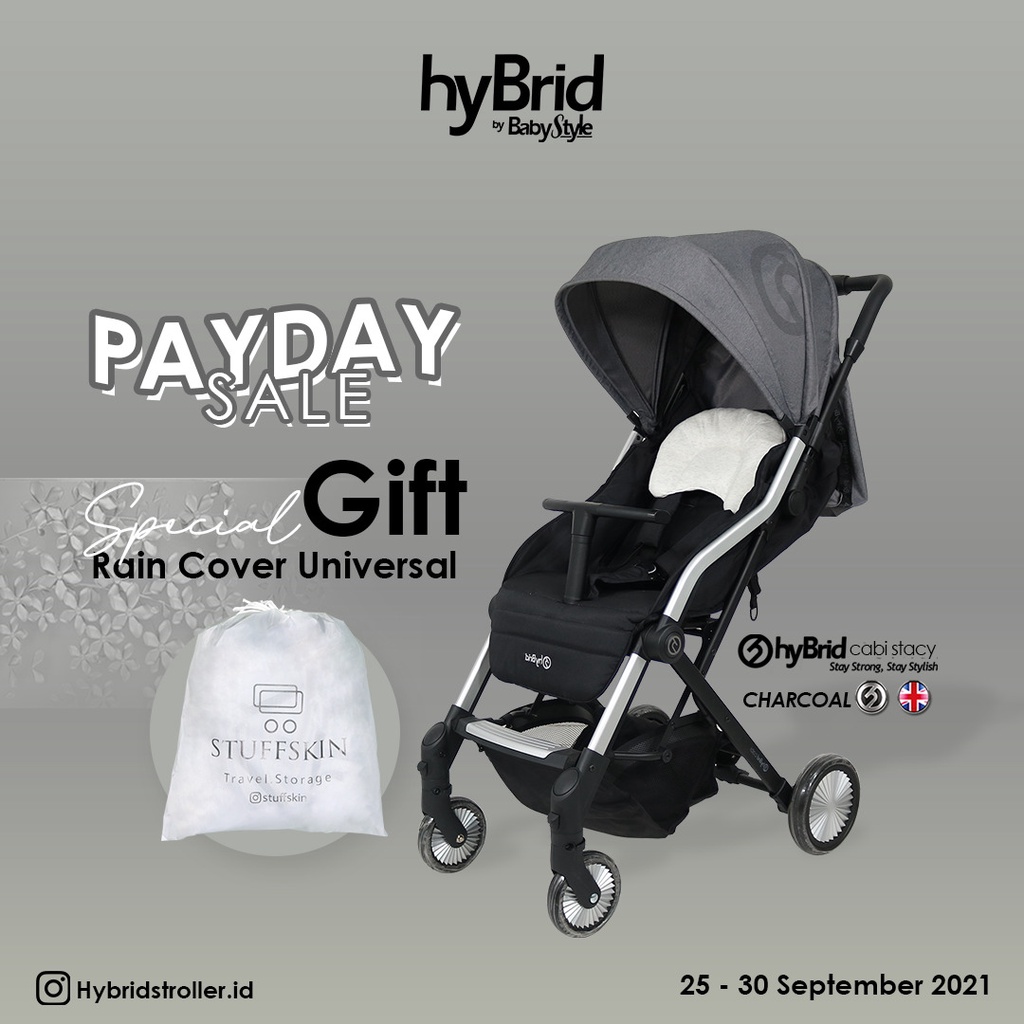 Hybrid Caby Stacy Stroller Charcoal / Raspberry + Seat Linner / Kereta Dorong Bayi