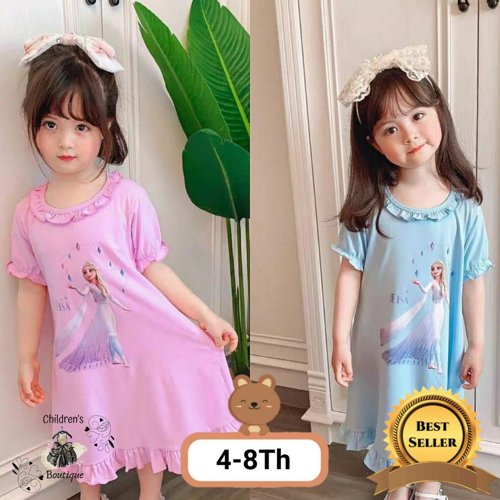 Baju Anak Perempuan Dress Anak Perempuan Frozen Biru Dan Pink Usia 4-8 Tahun Impor