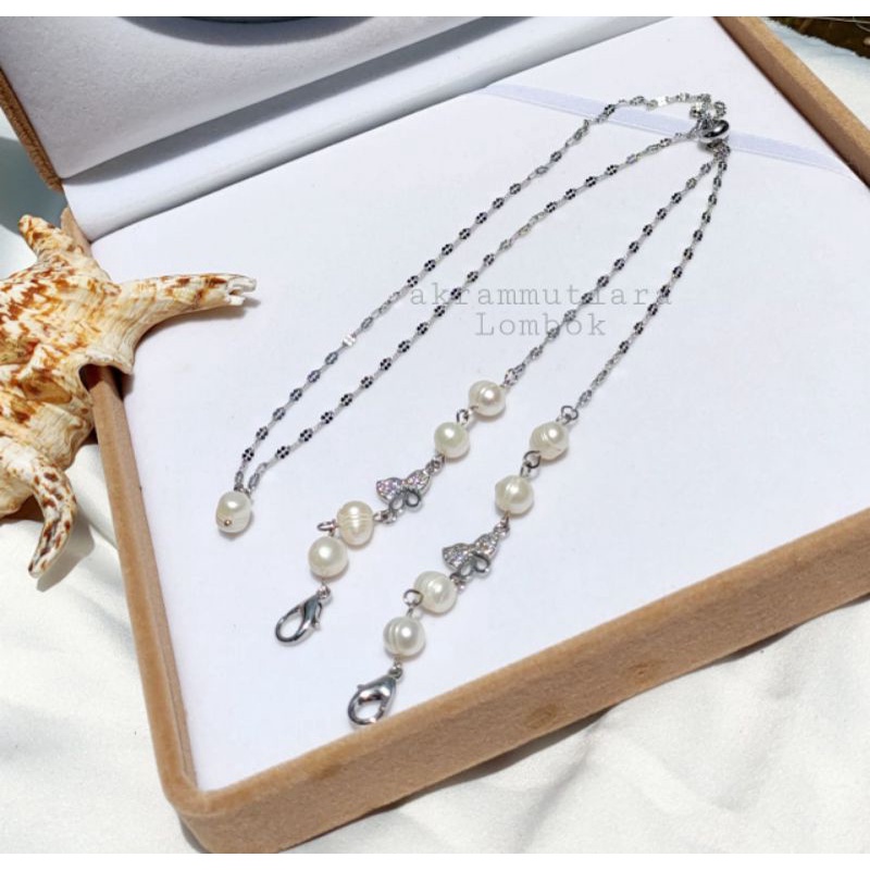 konektor 2in1 strapmasker mutiara air tawar kombinasi Rhodium