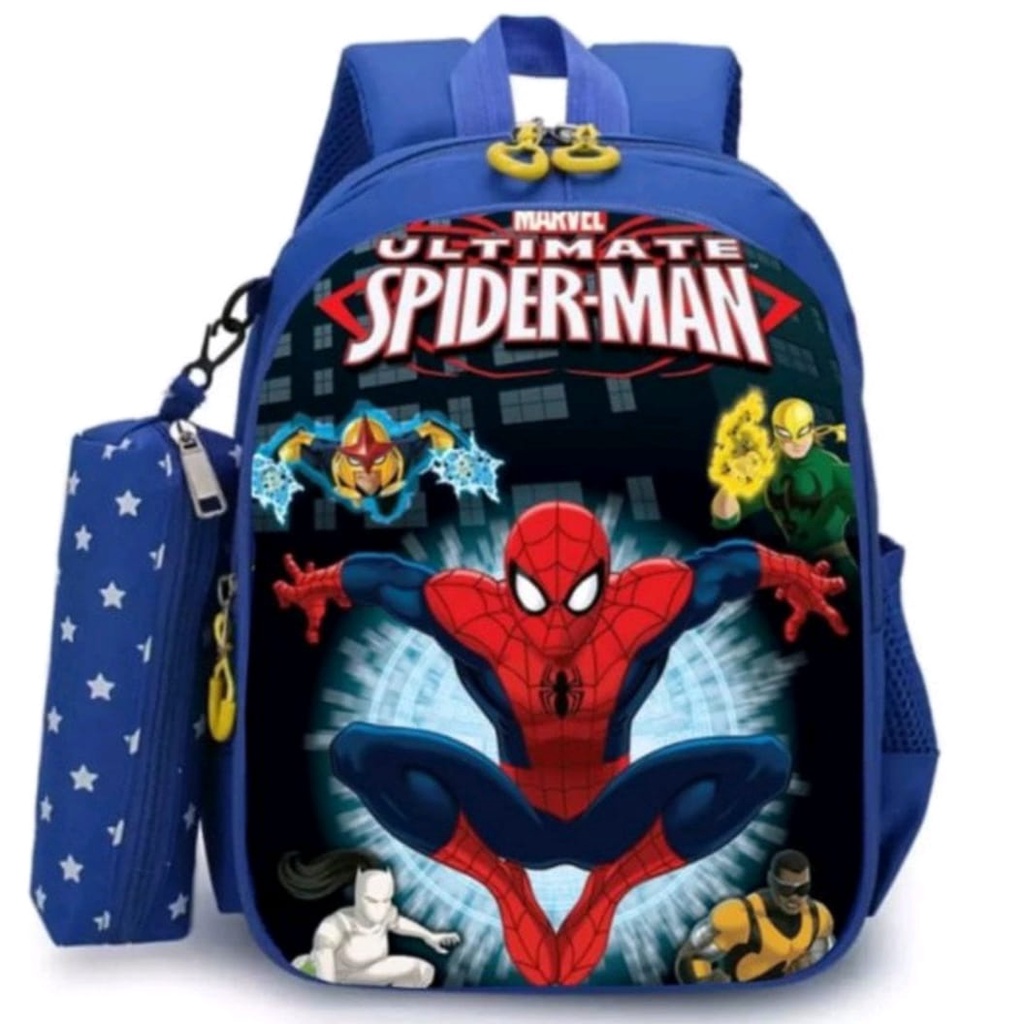 tas sekolah anak tk dan SD - tas ransel anak cowok - tas karakter anak spiderman - tas anak laki BONUS JAM LED dan TOPI