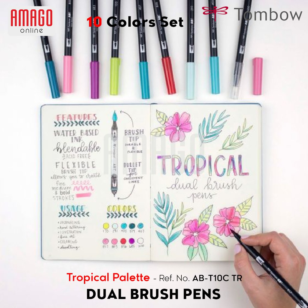 TOMBOW Dual Brush Pens - TROPICAL Palette of 10 colors - AB-T10C TR