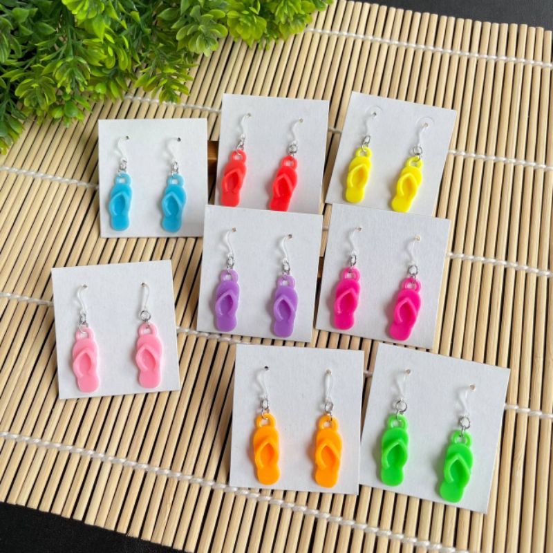 HANDMADE ANTING ANAK/DEWASA KAITAN PLASTIK MOTIF SENDAL JEPIT (STAINLESS/ANTIKARAT)