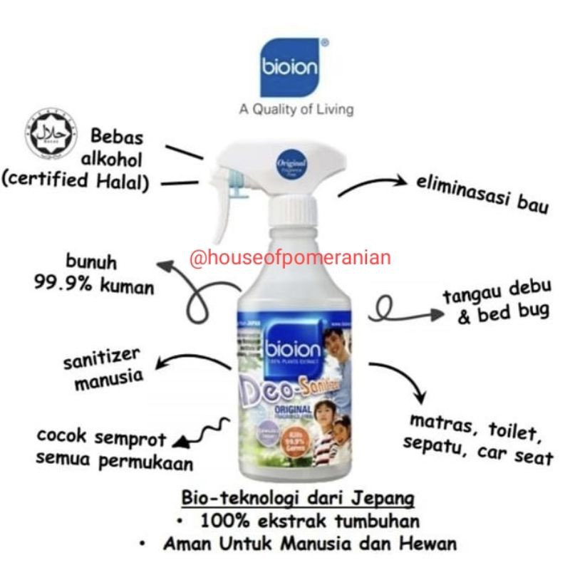 bioion deo sanitizer 500ml penghilang bau kandang hewan anjing kucing no odor pembunuh bakteri