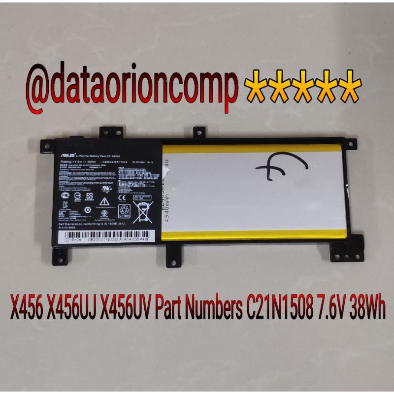 Baterai Battery Asus A456 A456U A456UJ A456UV A456UF A456UQ X456 X456UJ X456UV C21N1508