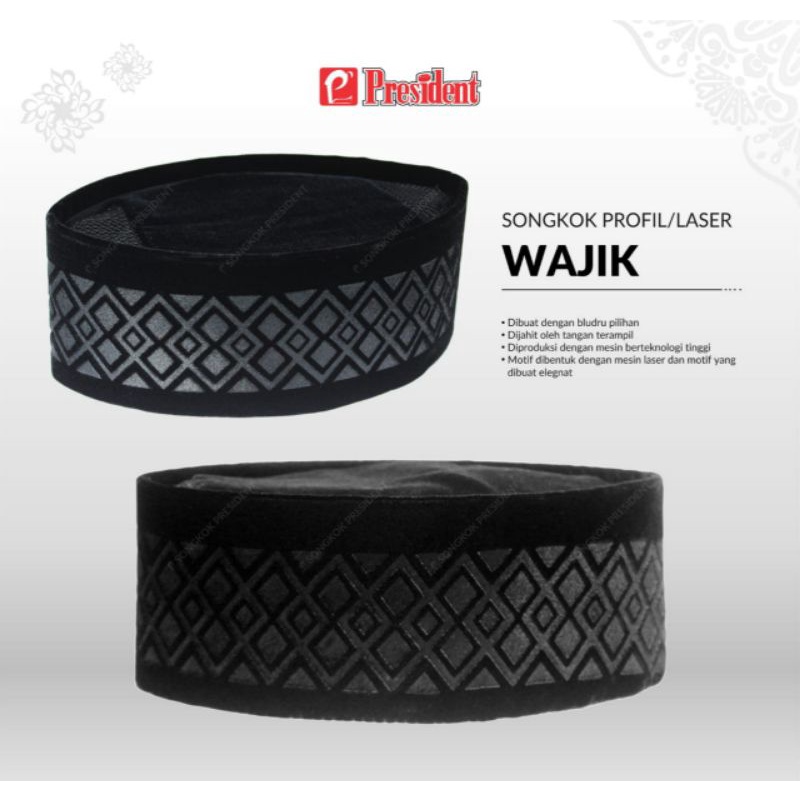 Peci Kopiah Songkok Hitam Laser Profil Wajik merk PRESIDENT, jual di Surabaya, Denpasar, Kupang, End