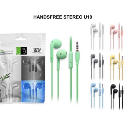 HEADSET MACARON U19 PACK PLASTIK HANDSFREE JACK 3.5MM MURAH MERIAH