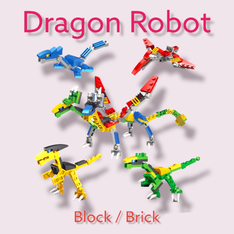 Mainan Dino Robot DIY Bongkar Pasang Brick Block Dino Mainan Anak Edukasi 4 in 1