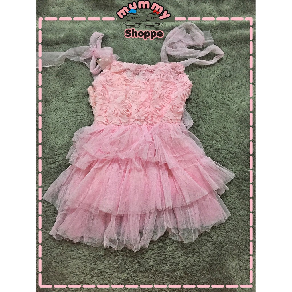 Dress rose pink 203 baju anak perempuan model dress dengan aksen bunga mawar 3D