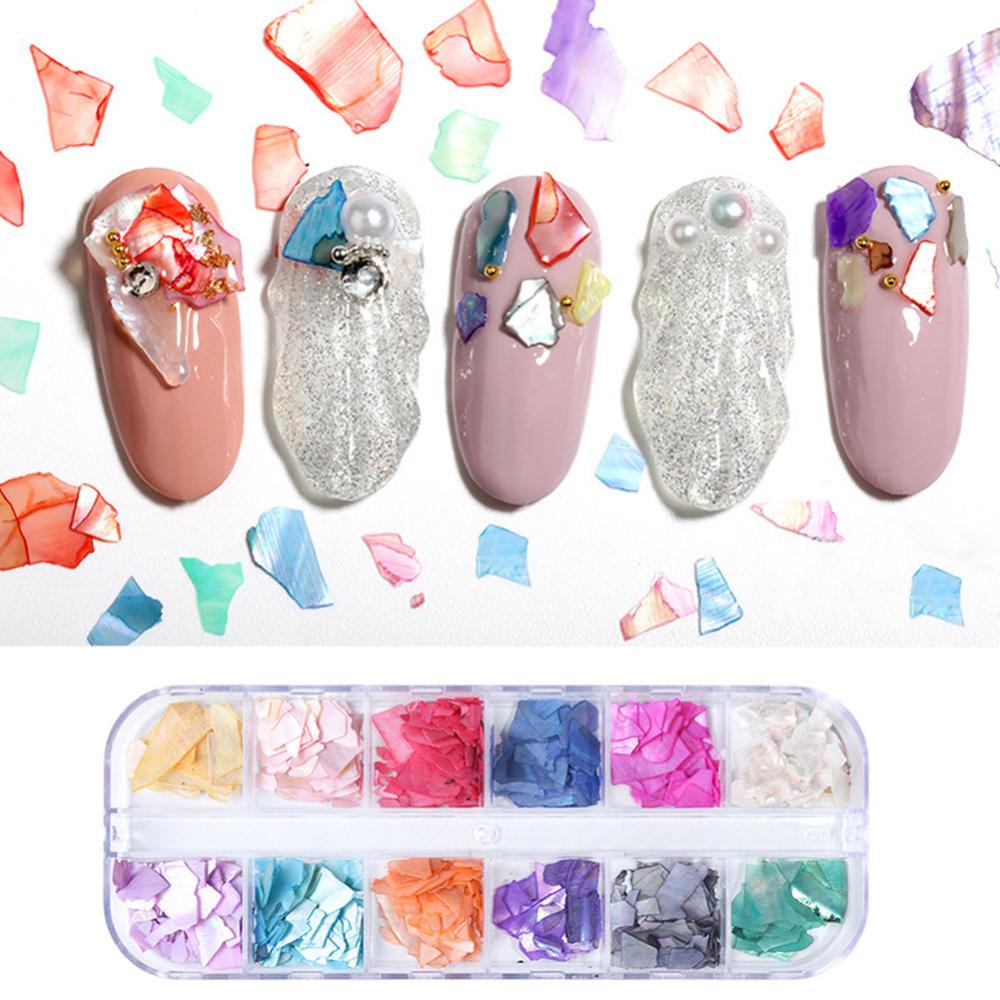 Timekey 12 Sekat / Set Hiasan Kuku 3D Asimetris Bahan Kulit Kerang Abalone Untuk Nail Art A8K5