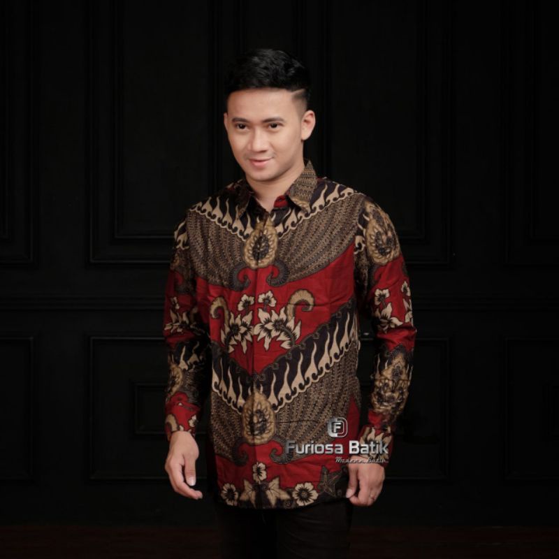 Baju Kemeja Batik Pria Lengan Panjang Size M L XL XXL