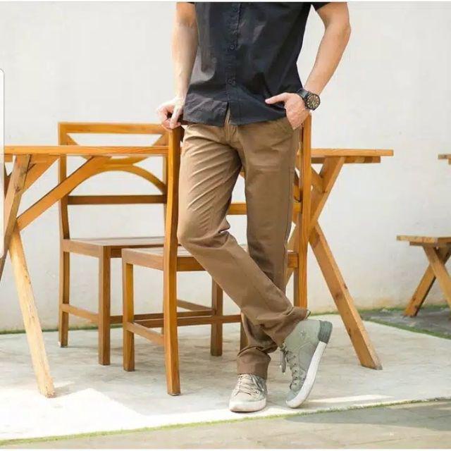 CelanaPanjang Skinny Chino Pria Formal Casual Slimfit Stylish Cream Mocca Hitam Abu-abu Coklat cino