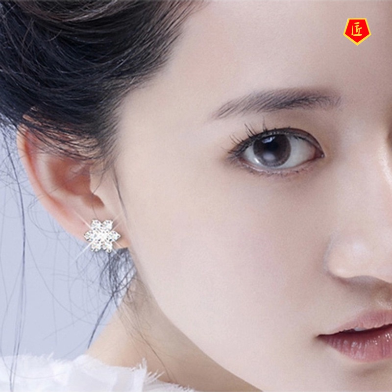 [Ready Stock]Women's Cute Snowflake Ear Stud Silver Anti-Allergy