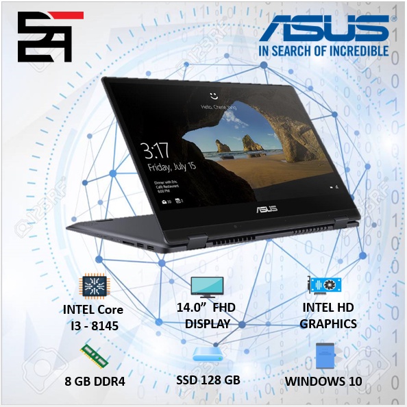 Asus Vivobook Flip TP412FA 2in1 Touch i3 10110 RAM 4/8 GB 256/512 ssd W10 14 inchi FHD Fingerprint-i3 8145 - 8GB/128GB