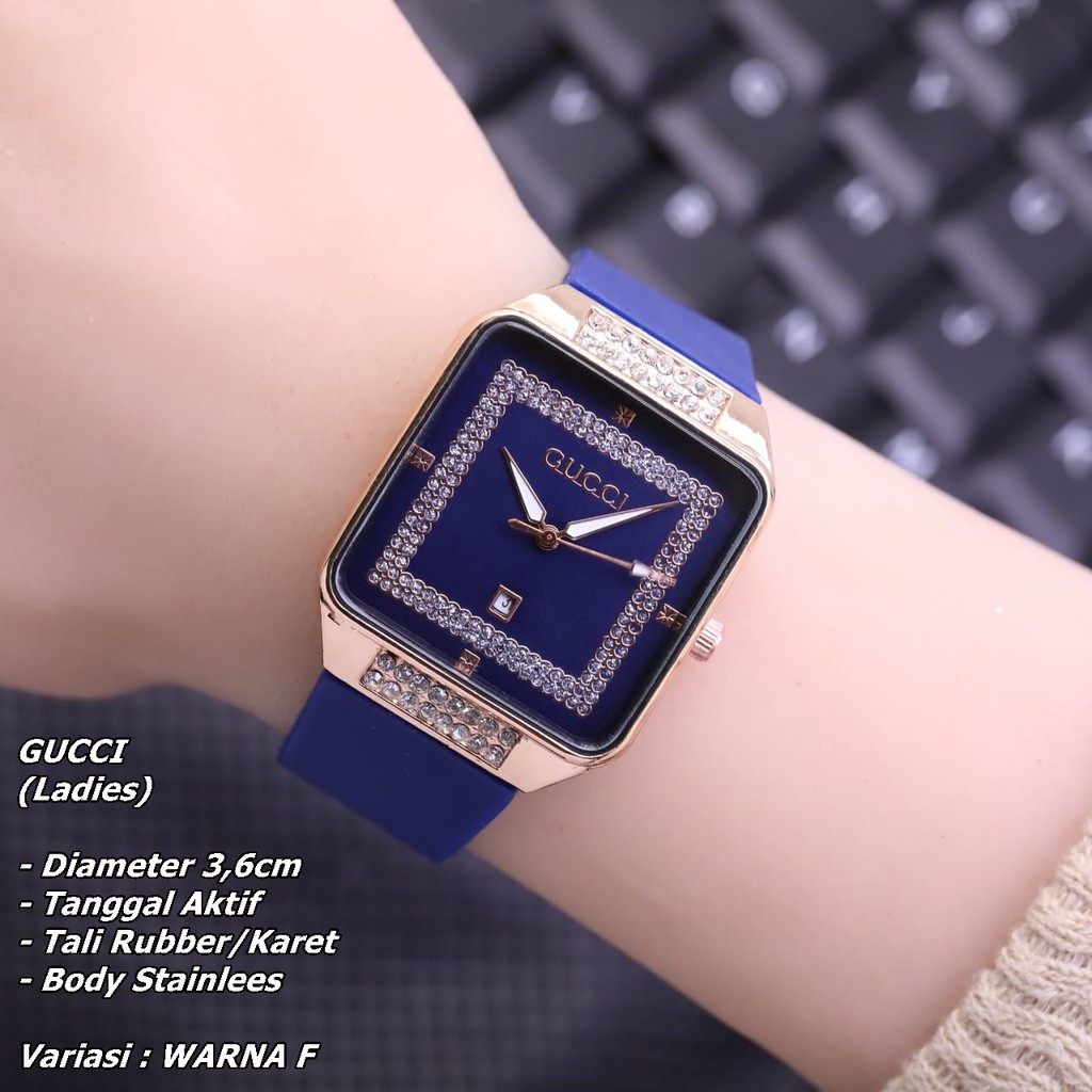 JAM TANGAN WANITA FASHION TALI RUBBER BODY SEGI TANGGAL AKTIF