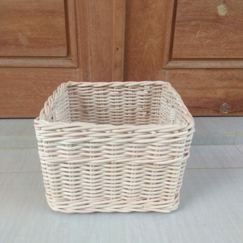 Keranjang rotan kotak persegi medium laci 25x25x17 cm