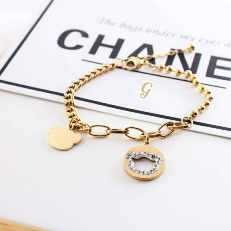 Gelang rantai Mickey Titanium asli anti karat tidak alergi aneka model cantik