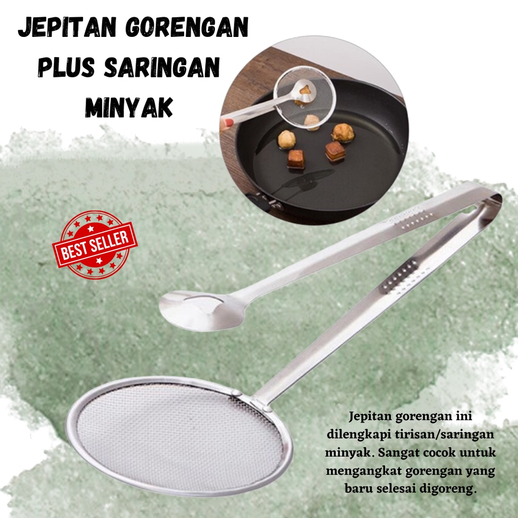 PAROMO BARU!! Saringan Jepit 2in1 Jepitan Gorengan Plus Saringan Minyak Stainless